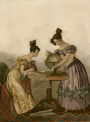 Victorian women viewing a globe